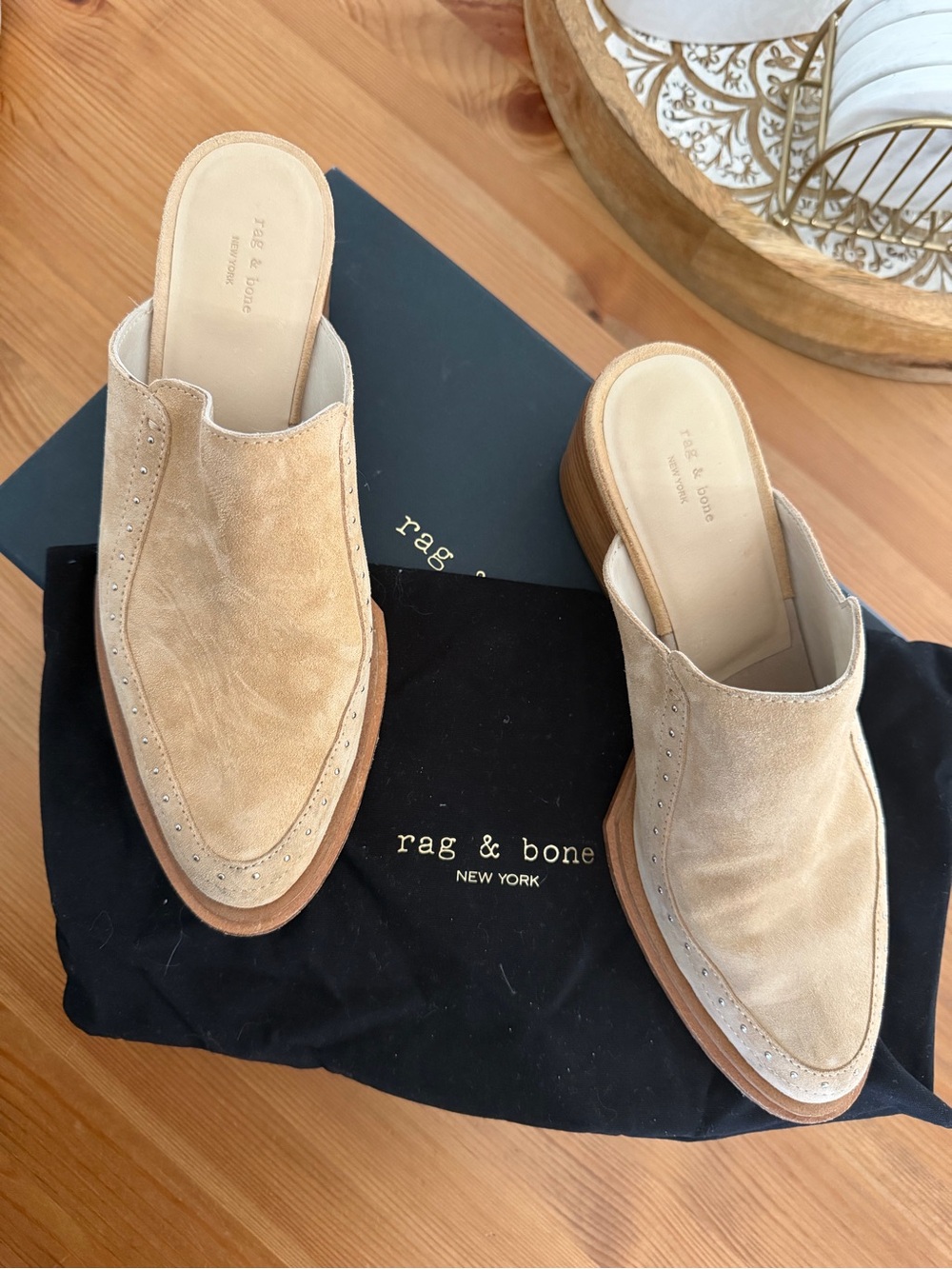 rag & bone Women’s Beige Suede Slip-On Mules